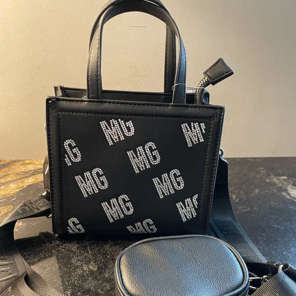 💖Bling Reversible Madden Girl Black Mini Tote Bag - Picture 1 of 10